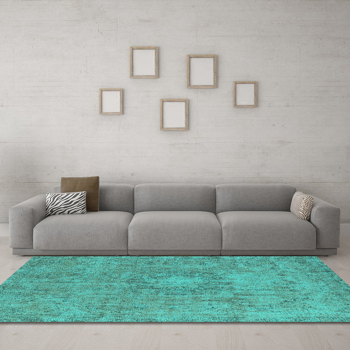 Machine Washable Oriental Turquoise Industrial Area Rugs in a Living Room,, wshurb1718turq