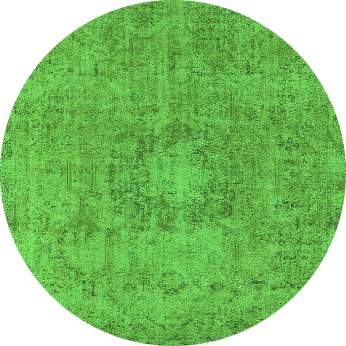 Round Machine Washable Oriental Green Industrial Area Rugs, wshurb1718grn