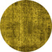 Round Machine Washable Oriental Yellow Industrial Rug, wshurb1719yw