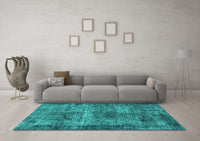 Machine Washable Oriental Turquoise Industrial Rug, wshurb1719turq