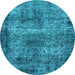 Round Machine Washable Oriental Light Blue Industrial Rug, wshurb1719lblu