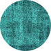 Round Oriental Turquoise Industrial Rug, urb1719turq