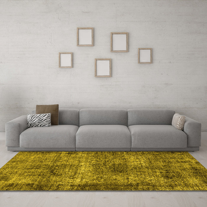 Machine Washable Oriental Yellow Industrial Rug in a Living Room, wshurb1719yw
