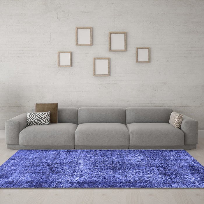 Machine Washable Oriental Blue Industrial Rug in a Living Room, wshurb1719blu