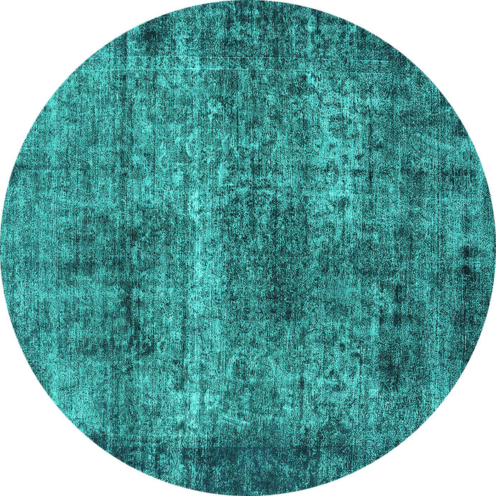 Round Machine Washable Oriental Turquoise Industrial Area Rugs, wshurb1719turq