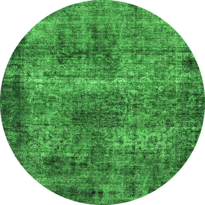 Round Machine Washable Oriental Green Industrial Area Rugs, wshurb1719grn