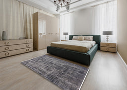 Mid-Century Modern Gunmetal Gray Oriental Rug in a Bedroom, urb1720