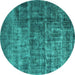 Round Oriental Turquoise Industrial Rug, urb1720turq