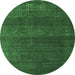 Round Machine Washable Oriental Emerald Green Industrial Area Rugs, wshurb1721emgrn