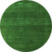 Round Machine Washable Oriental Green Industrial Area Rugs, wshurb1721grn