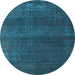 Round Machine Washable Oriental Light Blue Industrial Rug, wshurb1721lblu