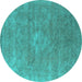 Round Machine Washable Oriental Turquoise Industrial Area Rugs, wshurb1722turq