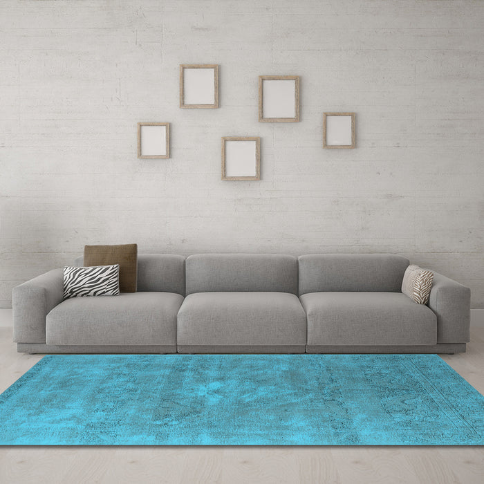 Machine Washable Oriental Light Blue Industrial Rug in a Living Room, wshurb1722lblu