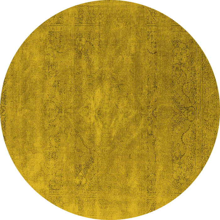 Round Machine Washable Oriental Yellow Industrial Rug, wshurb1722yw