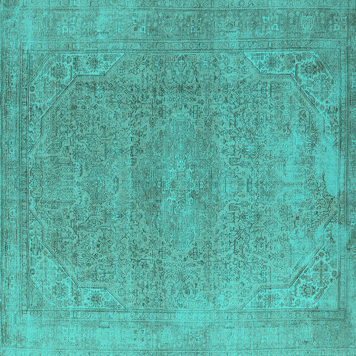 Square Machine Washable Oriental Turquoise Industrial Area Rugs, wshurb1723turq
