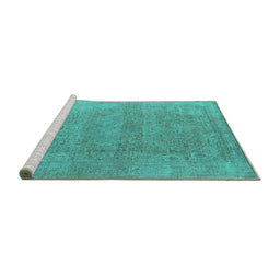 Sideview of Machine Washable Oriental Turquoise Industrial Area Rugs, wshurb1723turq