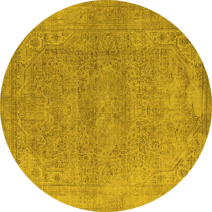Round Machine Washable Oriental Yellow Industrial Rug, wshurb1723yw