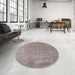 Round Mid-Century Modern Silver Pink Oriental Rug in a Office, urb1723