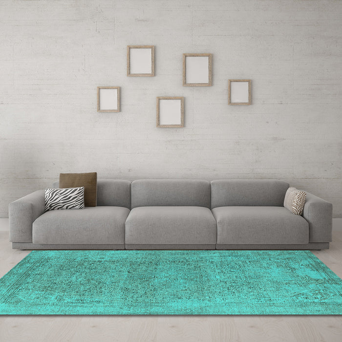 Machine Washable Oriental Turquoise Industrial Area Rugs in a Living Room,, wshurb1723turq