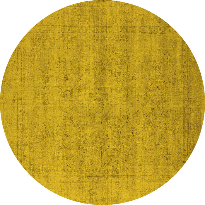 Round Machine Washable Oriental Yellow Industrial Rug, wshurb1724yw