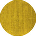 Round Machine Washable Oriental Yellow Industrial Rug, wshurb1724yw