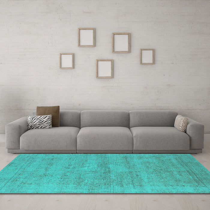 Machine Washable Oriental Turquoise Industrial Area Rugs in a Living Room,, wshurb1724turq