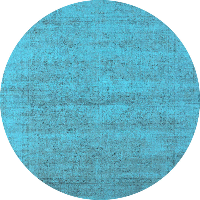 Round Machine Washable Oriental Light Blue Industrial Rug, wshurb1724lblu