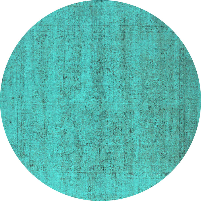 Round Machine Washable Oriental Turquoise Industrial Area Rugs, wshurb1724turq