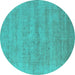 Round Machine Washable Oriental Turquoise Industrial Area Rugs, wshurb1724turq