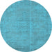 Round Machine Washable Oriental Light Blue Industrial Rug, wshurb1725lblu