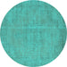 Round Oriental Turquoise Industrial Rug, urb1725turq