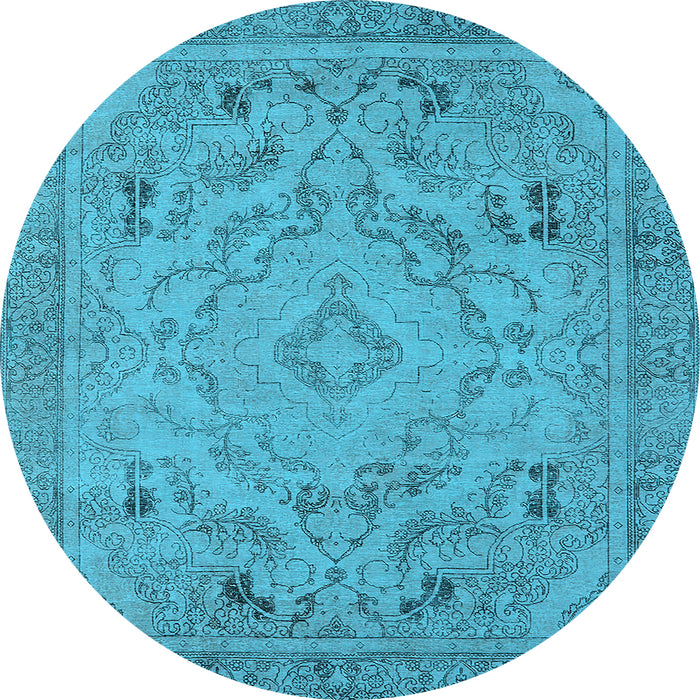 Round Machine Washable Oriental Light Blue Industrial Rug, wshurb1726lblu
