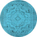 Round Machine Washable Oriental Light Blue Industrial Rug, wshurb1726lblu