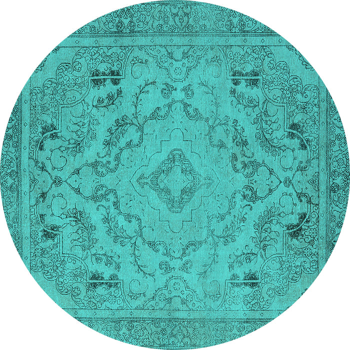 Round Machine Washable Oriental Turquoise Industrial Area Rugs, wshurb1726turq