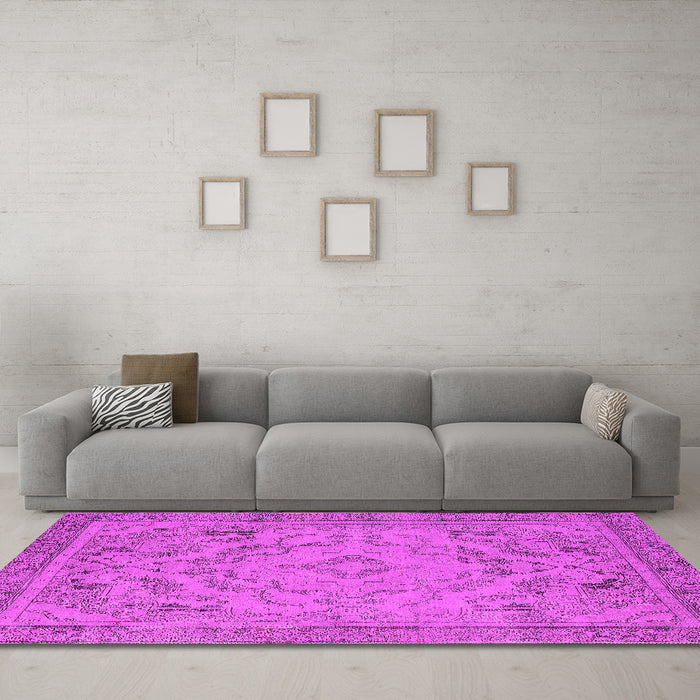 Machine Washable Oriental Pink Industrial Rug in a Living Room, wshurb1726pnk