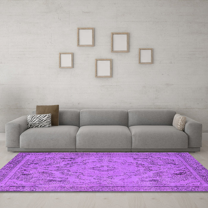 Machine Washable Oriental Purple Industrial Area Rugs in a Living Room, wshurb1726pur