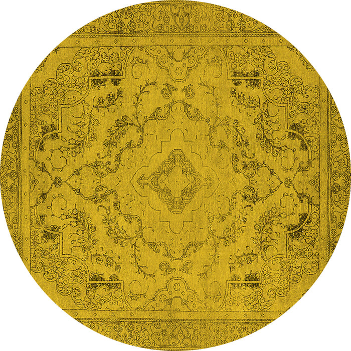 Round Oriental Yellow Industrial Rug, urb1726yw