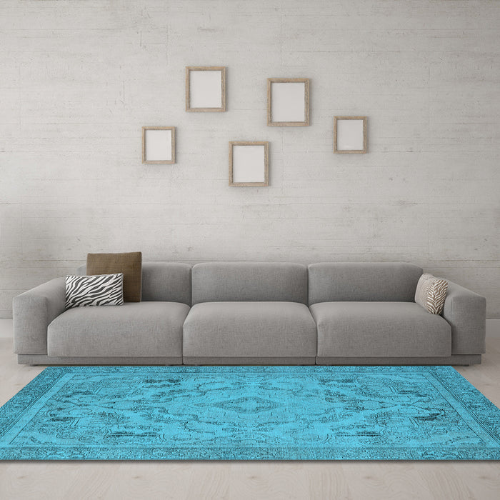 Machine Washable Oriental Light Blue Industrial Rug in a Living Room, wshurb1726lblu