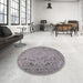 Round Mid-Century Modern Silver Pink Oriental Rug in a Office, urb1726