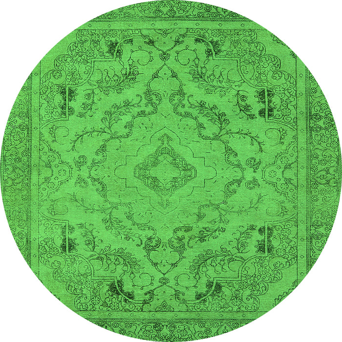Round Oriental Green Industrial Rug, urb1726grn