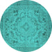 Round Oriental Turquoise Industrial Rug, urb1726turq