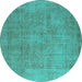 Round Oriental Turquoise Industrial Rug, urb1727turq