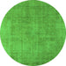 Round Machine Washable Oriental Green Industrial Area Rugs, wshurb1727grn