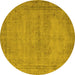 Round Machine Washable Oriental Yellow Industrial Rug, wshurb1728yw