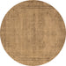 Round Machine Washable Oriental Brown Industrial Rug, wshurb1728brn