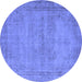 Round Machine Washable Oriental Blue Industrial Rug, wshurb1728blu