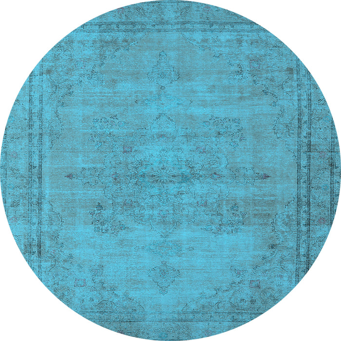 Round Machine Washable Oriental Light Blue Industrial Rug, wshurb1728lblu