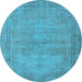 Round Machine Washable Oriental Light Blue Industrial Rug, wshurb1728lblu