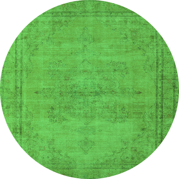 Round Machine Washable Oriental Green Industrial Area Rugs, wshurb1728grn