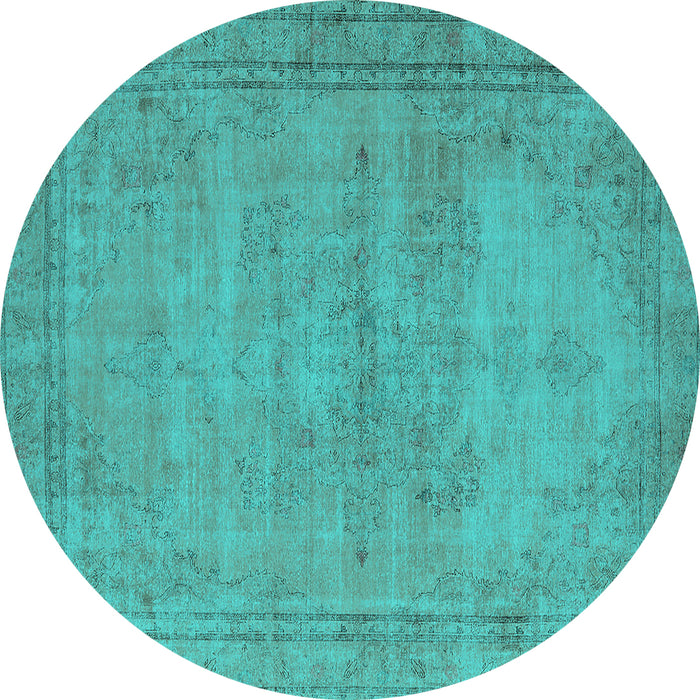 Round Machine Washable Oriental Turquoise Industrial Area Rugs, wshurb1728turq